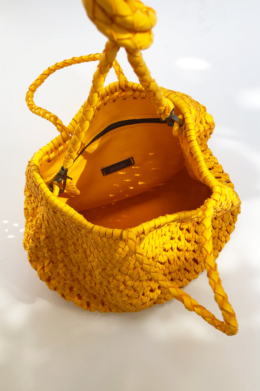 Woven Leather Bag - Yellow