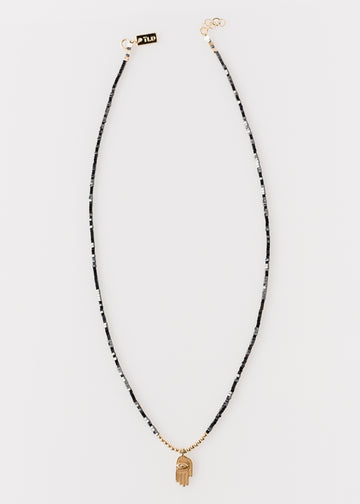 Eclipse Necklace Hamsa on Hematite