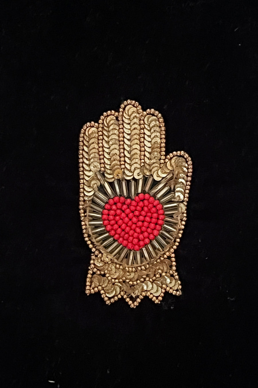 Beaded Velvet Phone Pouch - Black Hamsa