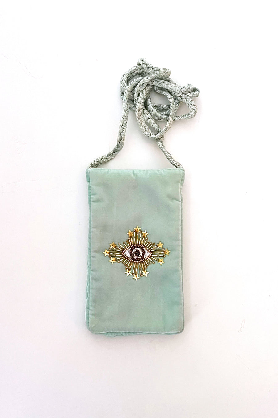 Beaded Velvet Phone Pouch - Blue Eye