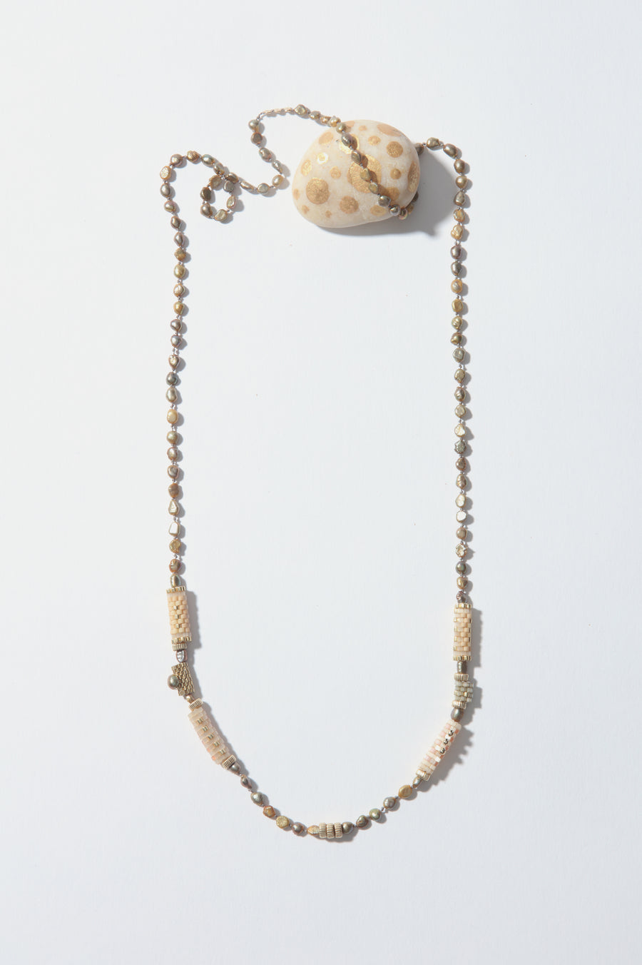 Dove Knotted Pearls and Woven Bead Necklace