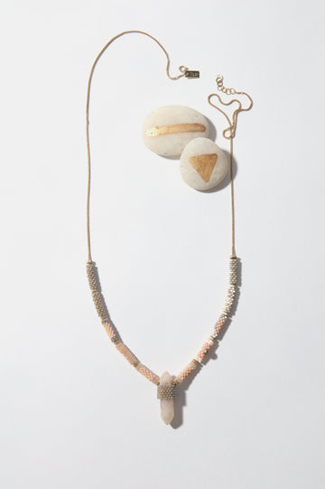Dove Agate and Woven Bead Long Necklace