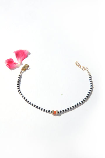 Garden Bracelet - Black & White with Coral