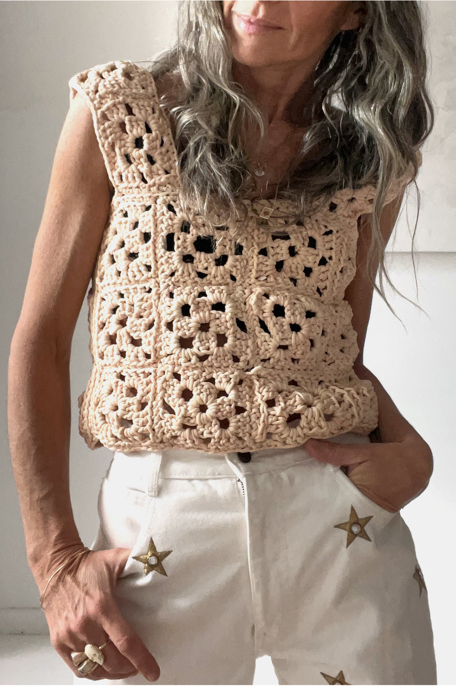ïLD Granny Square Crochet Top - Natural