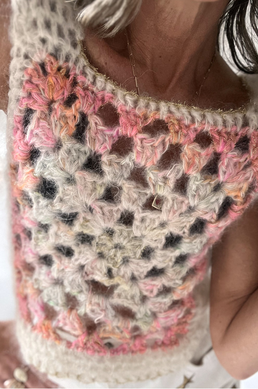 ïLD Granny Square Crochet Top - Pink