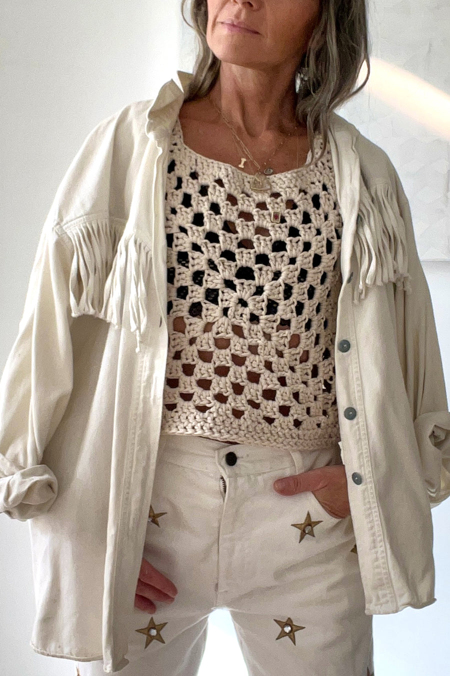 ïLD Granny Square Crochet Top - White