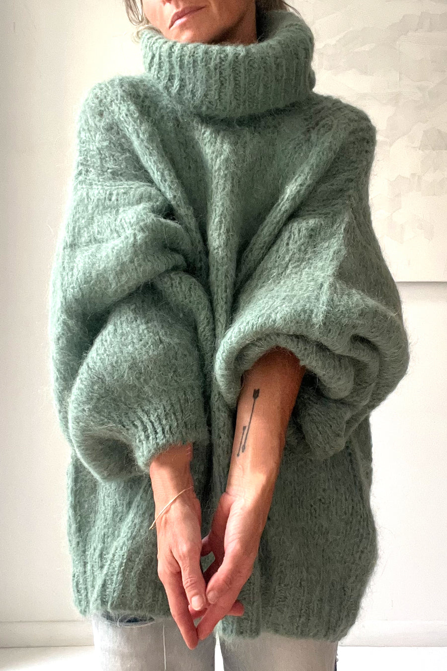 Roll Neck Pullover Sweater - Dusty Green