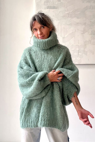 Roll Neck Pullover Sweater - Dusty Green