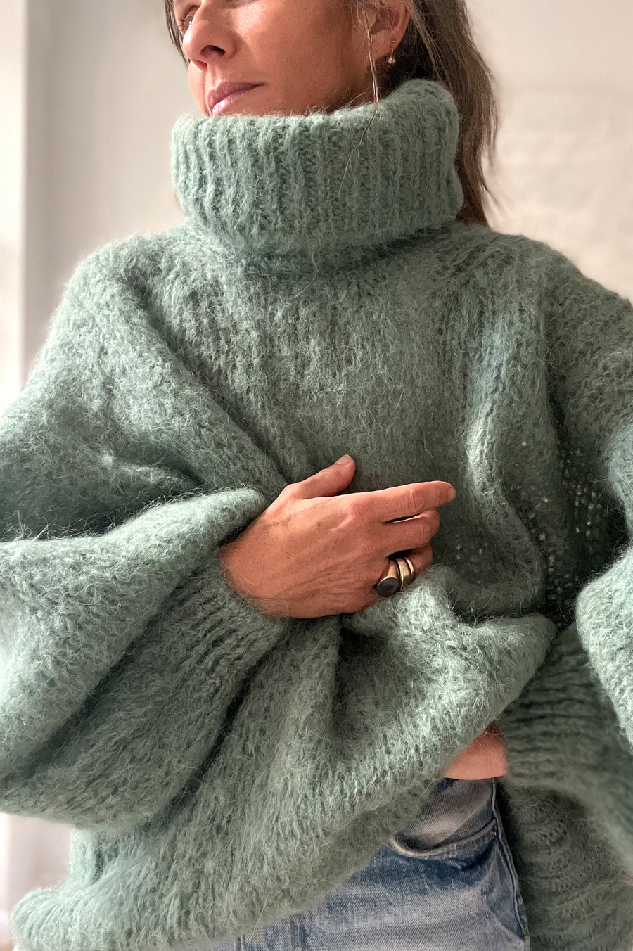 Roll Neck Pullover Sweater - Dusty Green