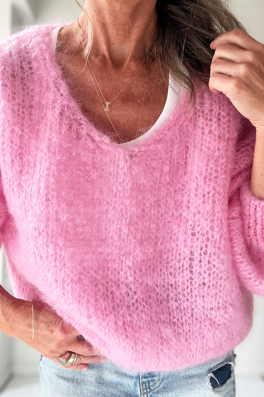 V-Neck Sweater - Pink