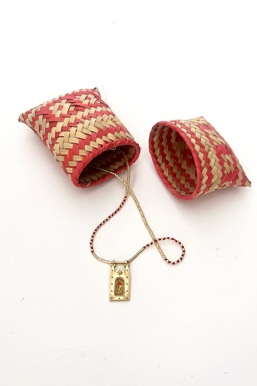Woven Palm Leaf Jewelry Holder - Red #2
