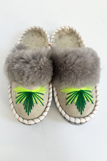 Sheepskin Slippers -  Backless Green/Neon Size 38