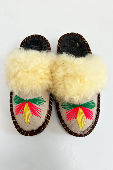 Sheepskin Slippers -  Backless Pink/Green Size 39