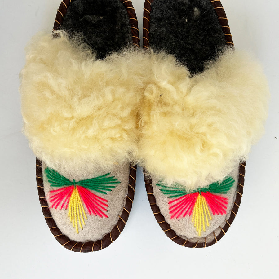 Sheepskin Slippers -  Backless Pink/Green Size 39