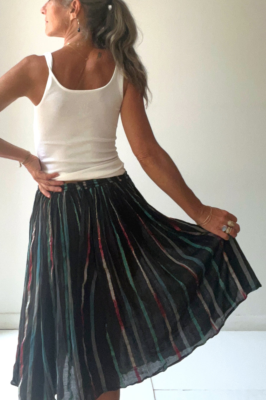 Vintage Black Skirt with Lame Stripes