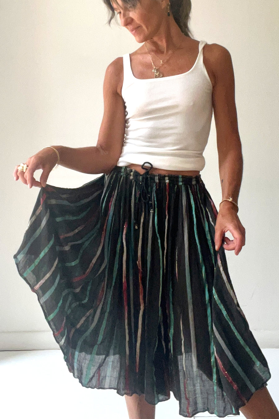Vintage Black Skirt with Lame Stripes
