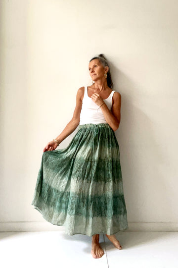 Vintage Green Maxi Skirt with Metallic Thread