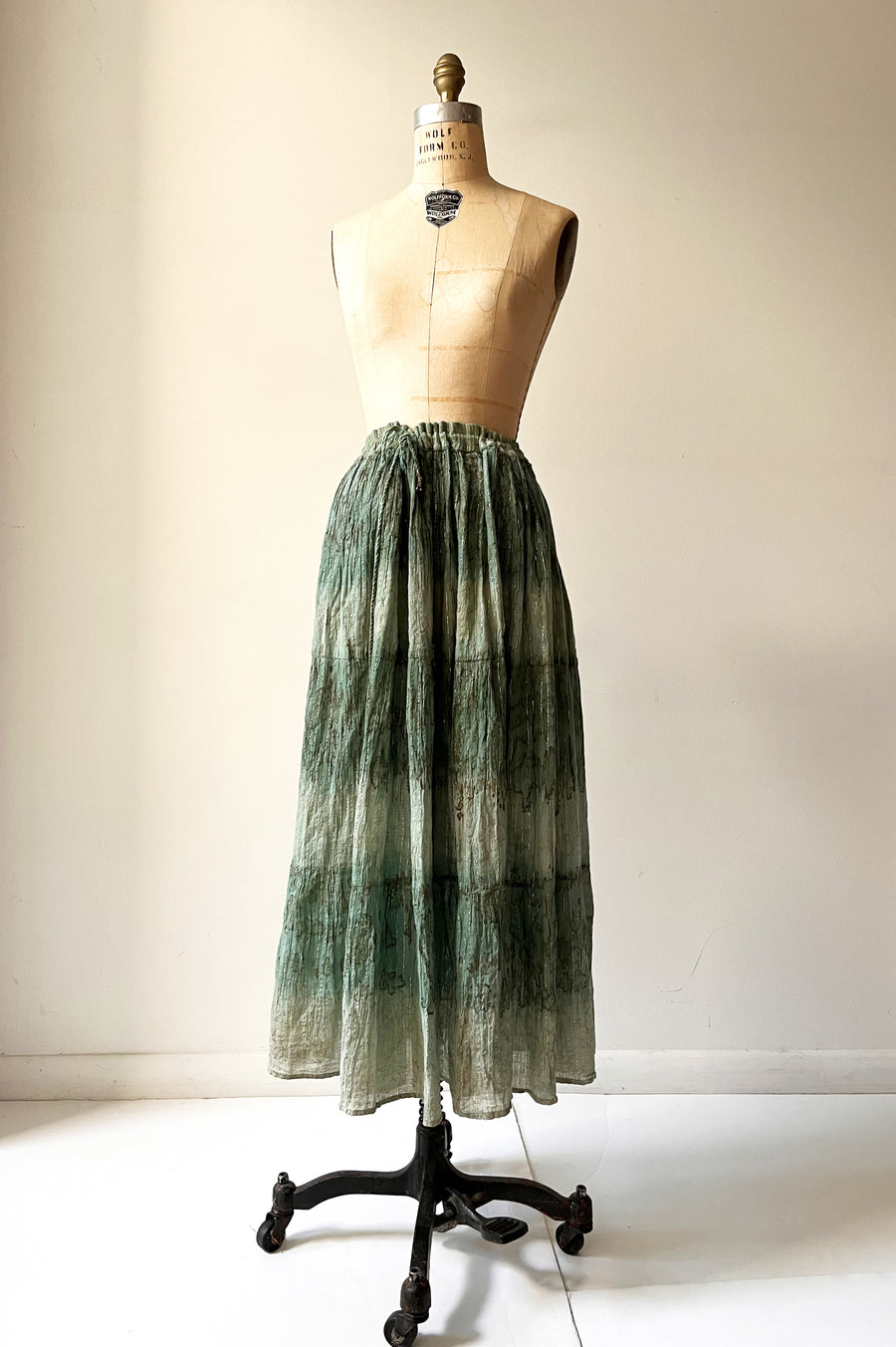 Vintage Green Maxi Skirt with Metallic Thread