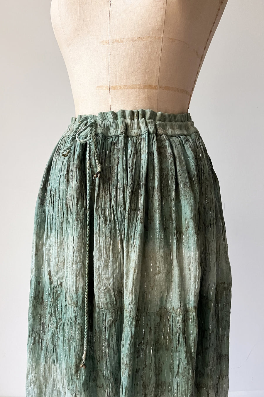 Vintage Green Maxi Skirt with Metallic Thread