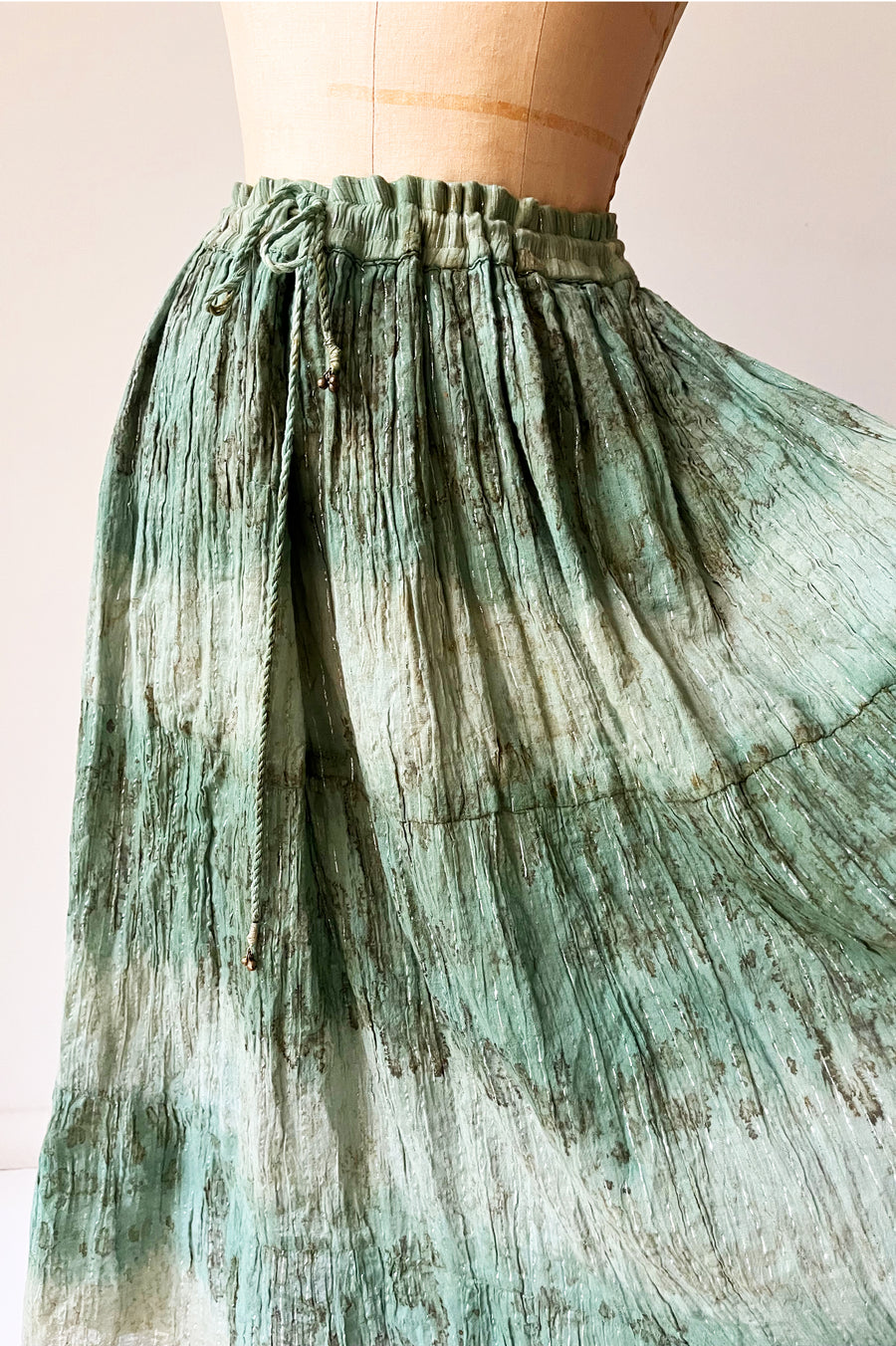 Vintage Green Maxi Skirt with Metallic Thread