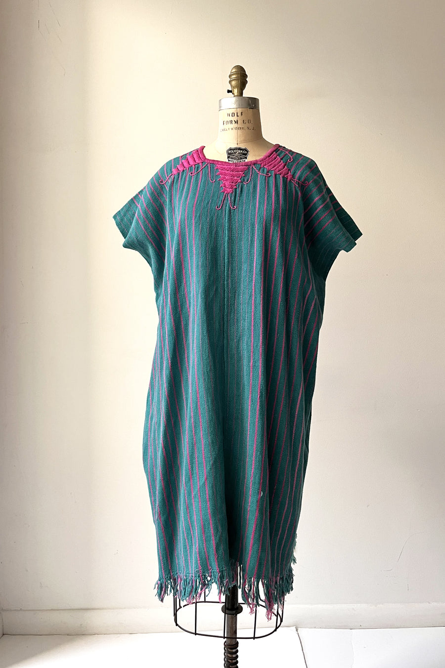 Vintage Teal and Pink Embroidered Dress