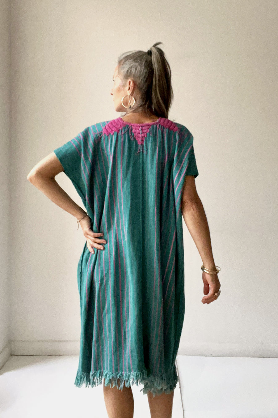 Vintage Teal and Pink Embroidered Dress