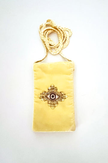 Beaded Velvet Phone Pouch - Yellow Eye