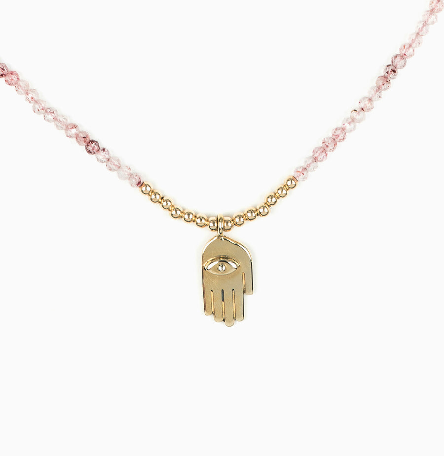 Drift Hand on Strawberry Quartz Necklace