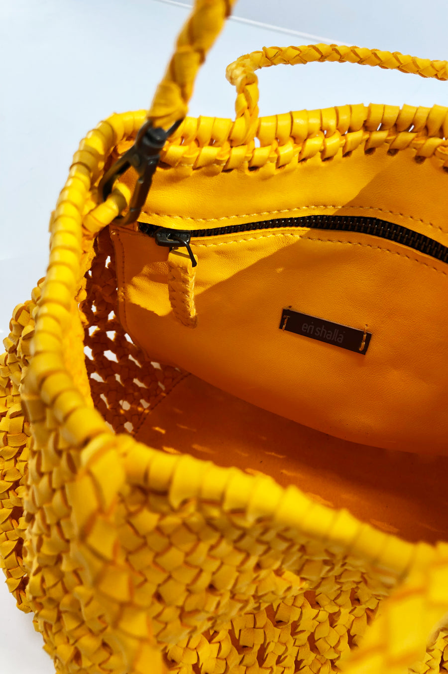 Woven Leather Bag - Yellow