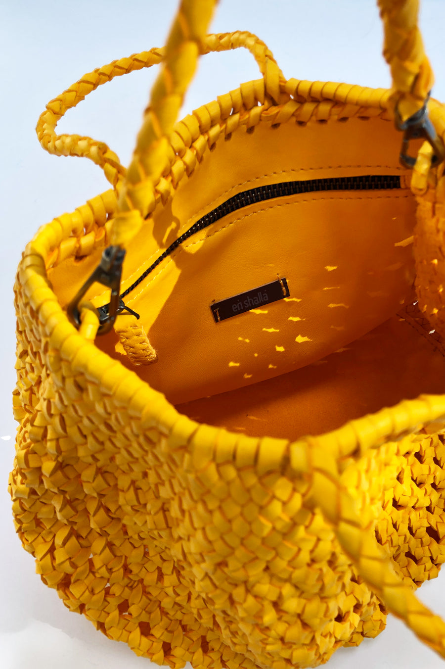 Woven Leather Bag - Yellow