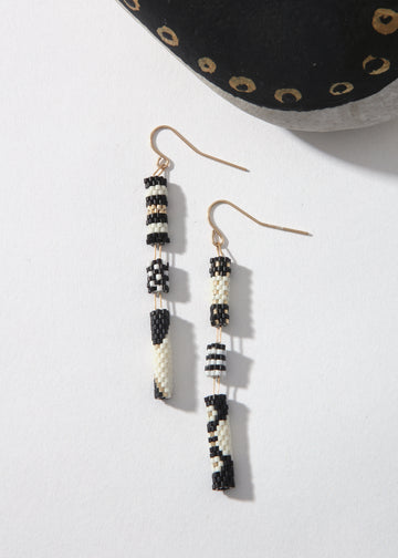 LaLoba Earrings - Black & White Woven Tubes