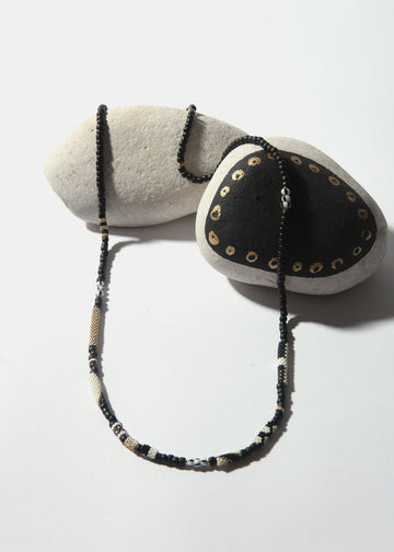 LaLoba Necklace - Woven Beads Black & White Long
