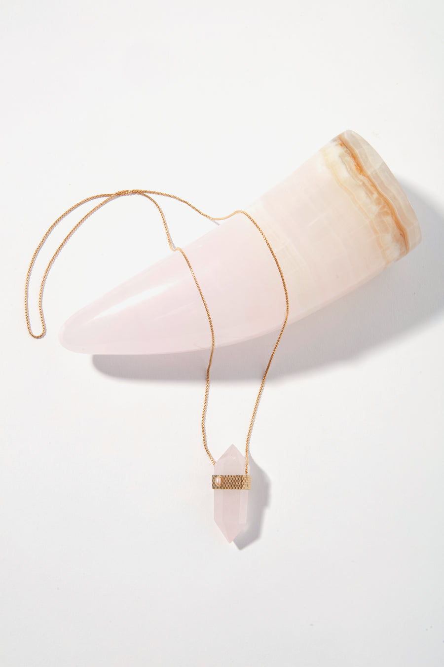 ÖNA Necklace - Rose Quartz Point Wrapped with Pearl