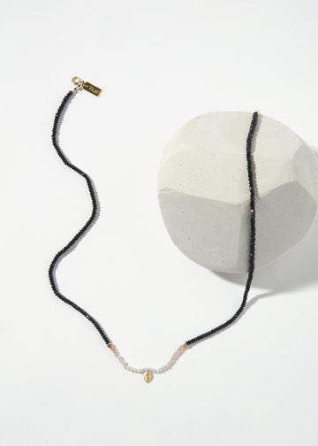 ÖNA Necklace - Black Spinel and Pink Opal with Charm