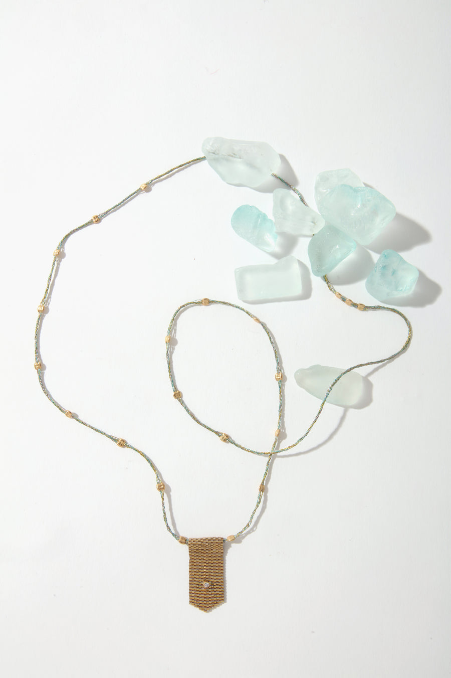 Queen & Tulip Beaded Gold Flag with Diamond Necklace