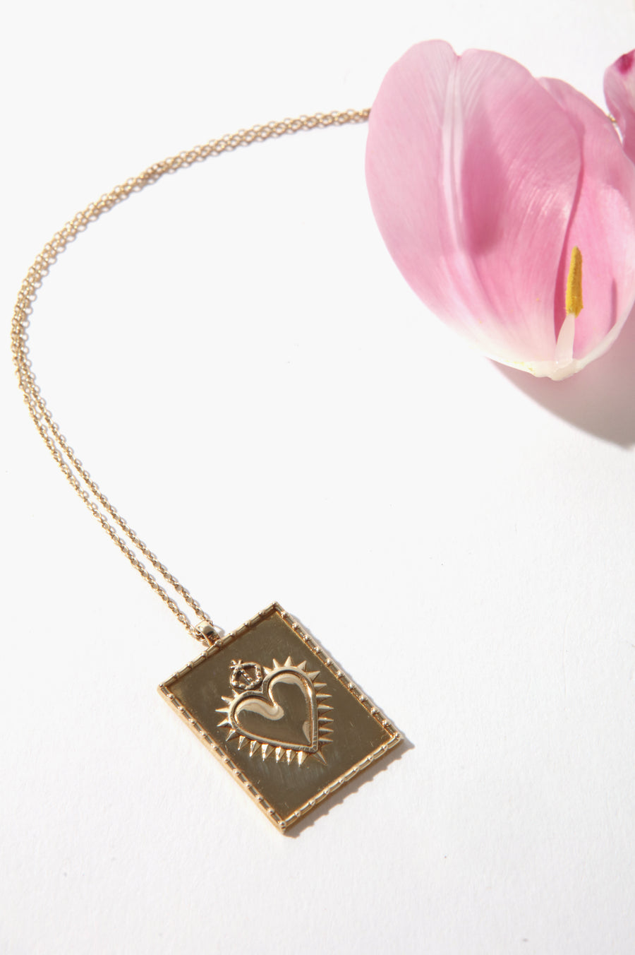Queen & Tulip Heart Pendant Necklace