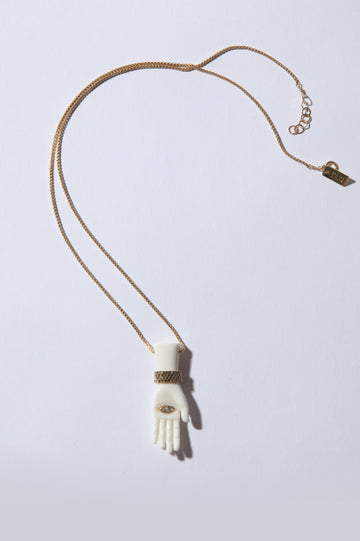 Sagrado Necklace - Giving Hand with 14k Gold Eye and White Diamond