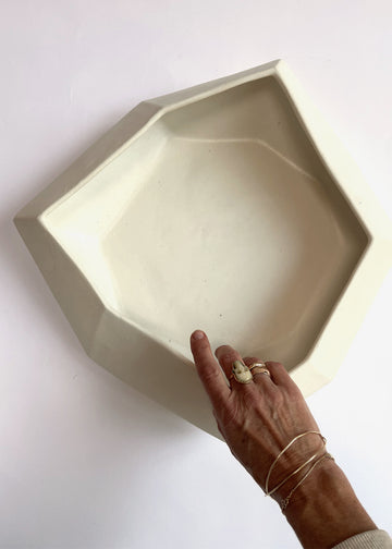 Large Geometric Serving Bowl - Matte White